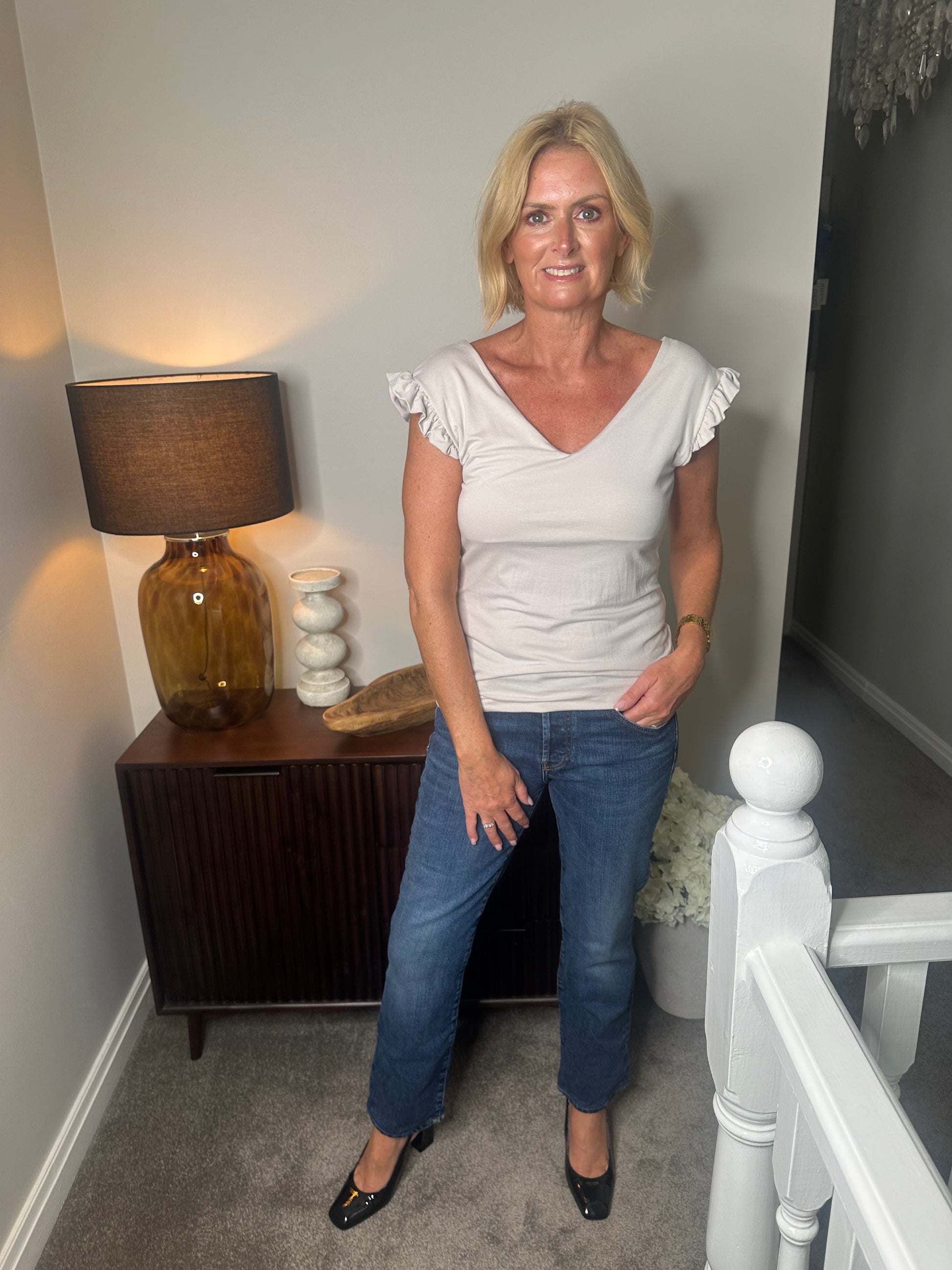 Olivia V-Neck Capped Sleeve Top