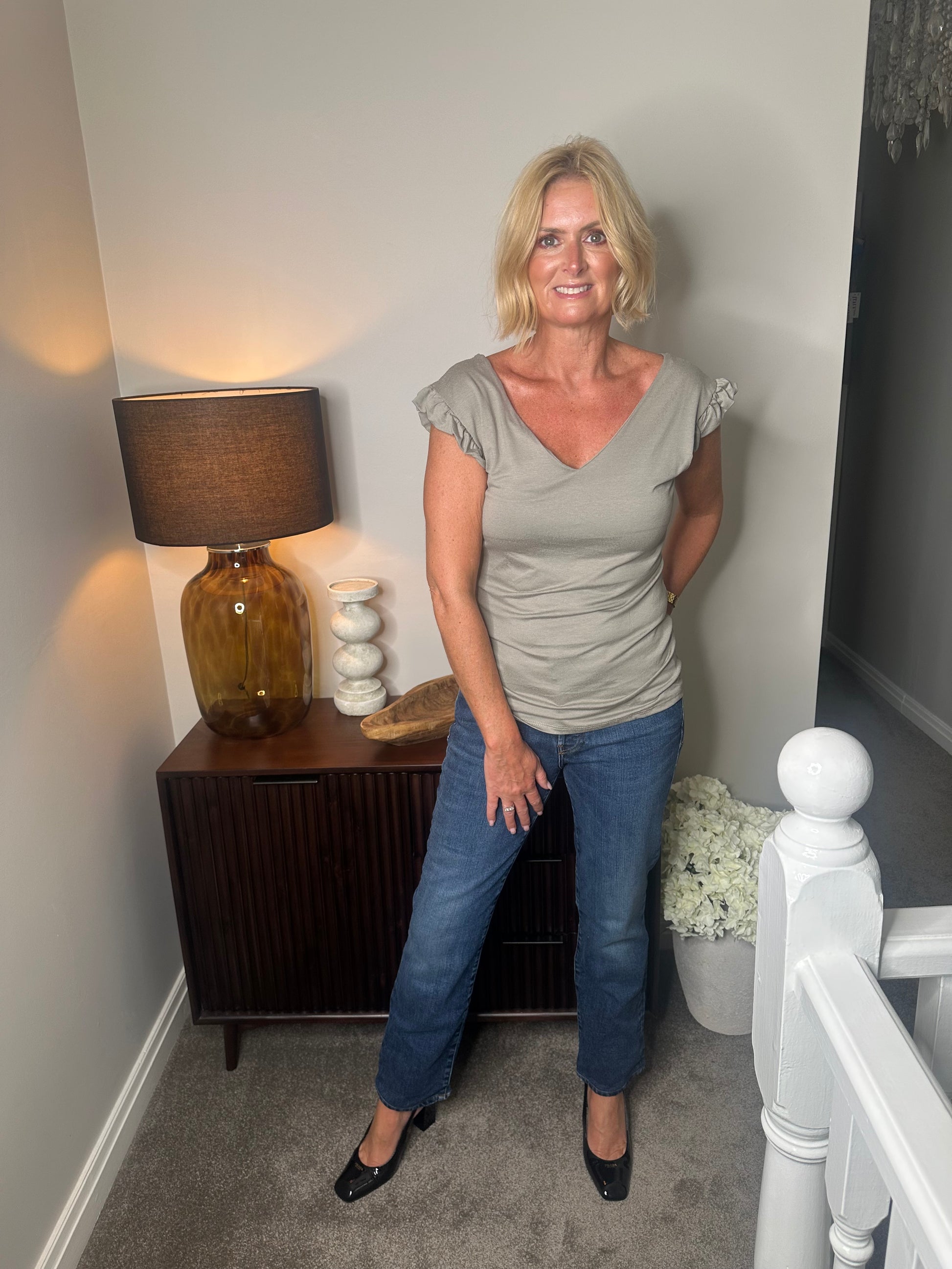 Olivia V-Neck Capped Sleeve Top