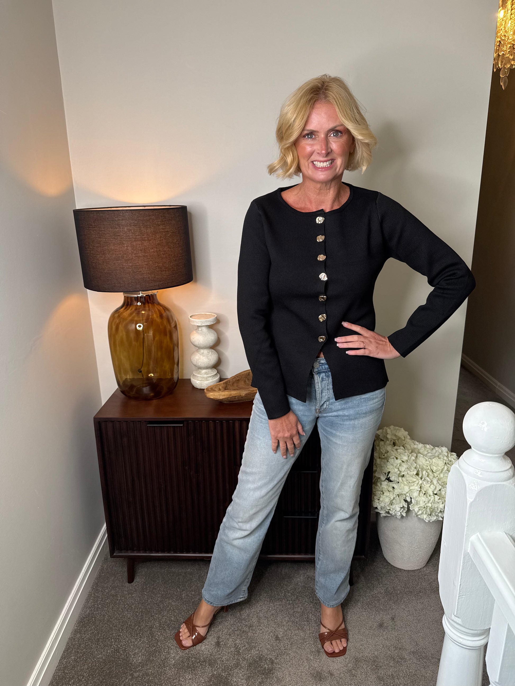 Gigi gold button cardigan