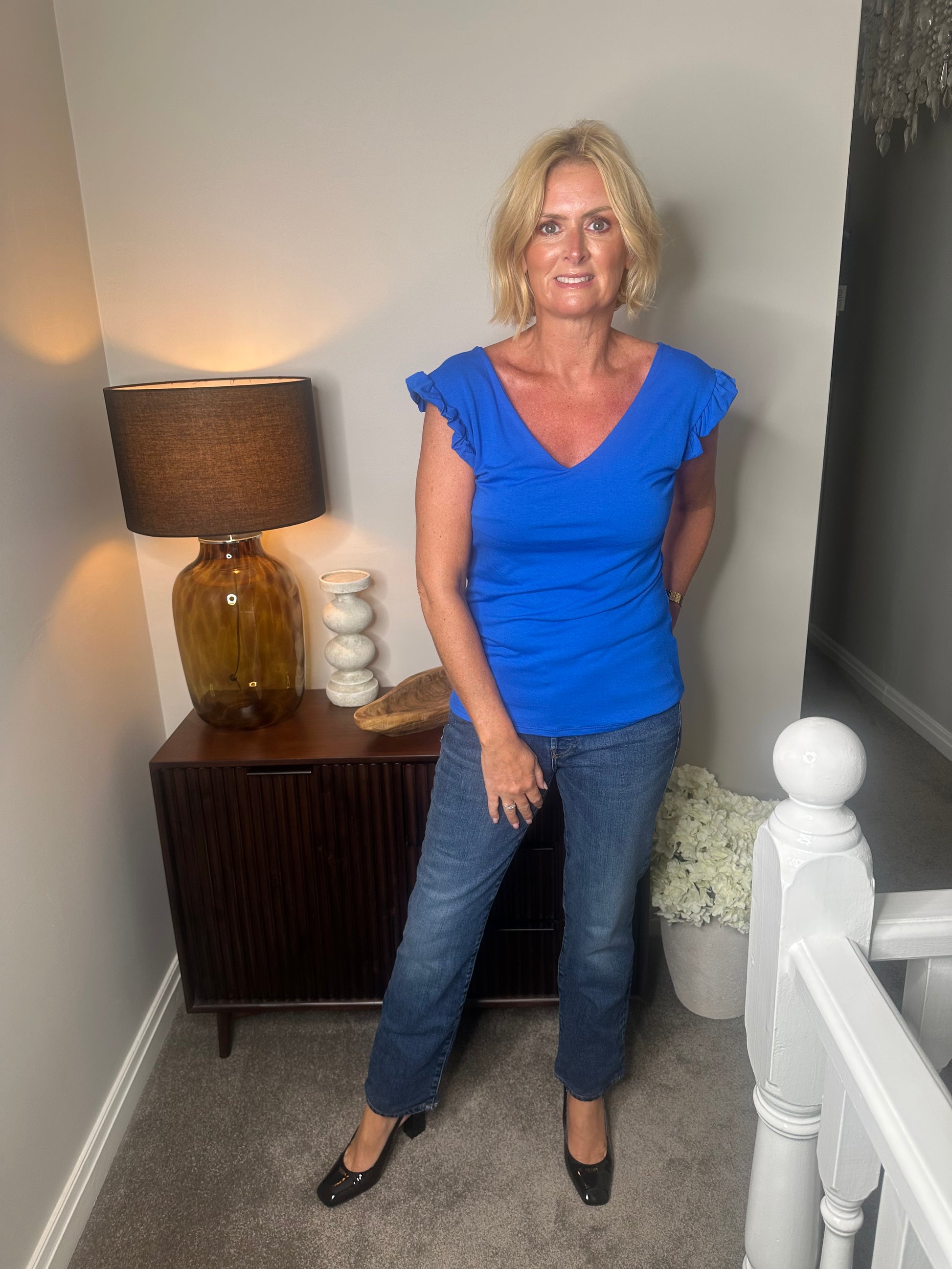 Olivia V-Neck Capped Sleeve Top